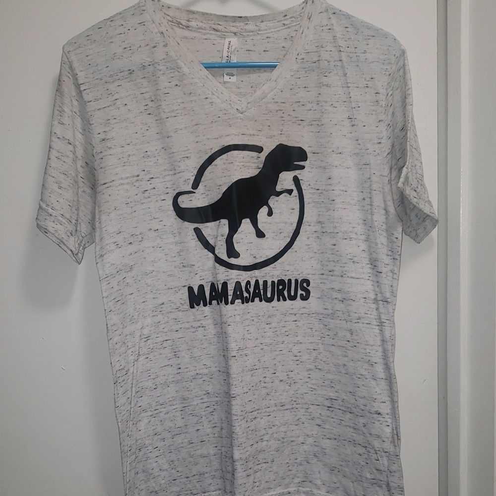 Bella Canvas Mamasaurus Ladies Vneck T-Shirt - Gray